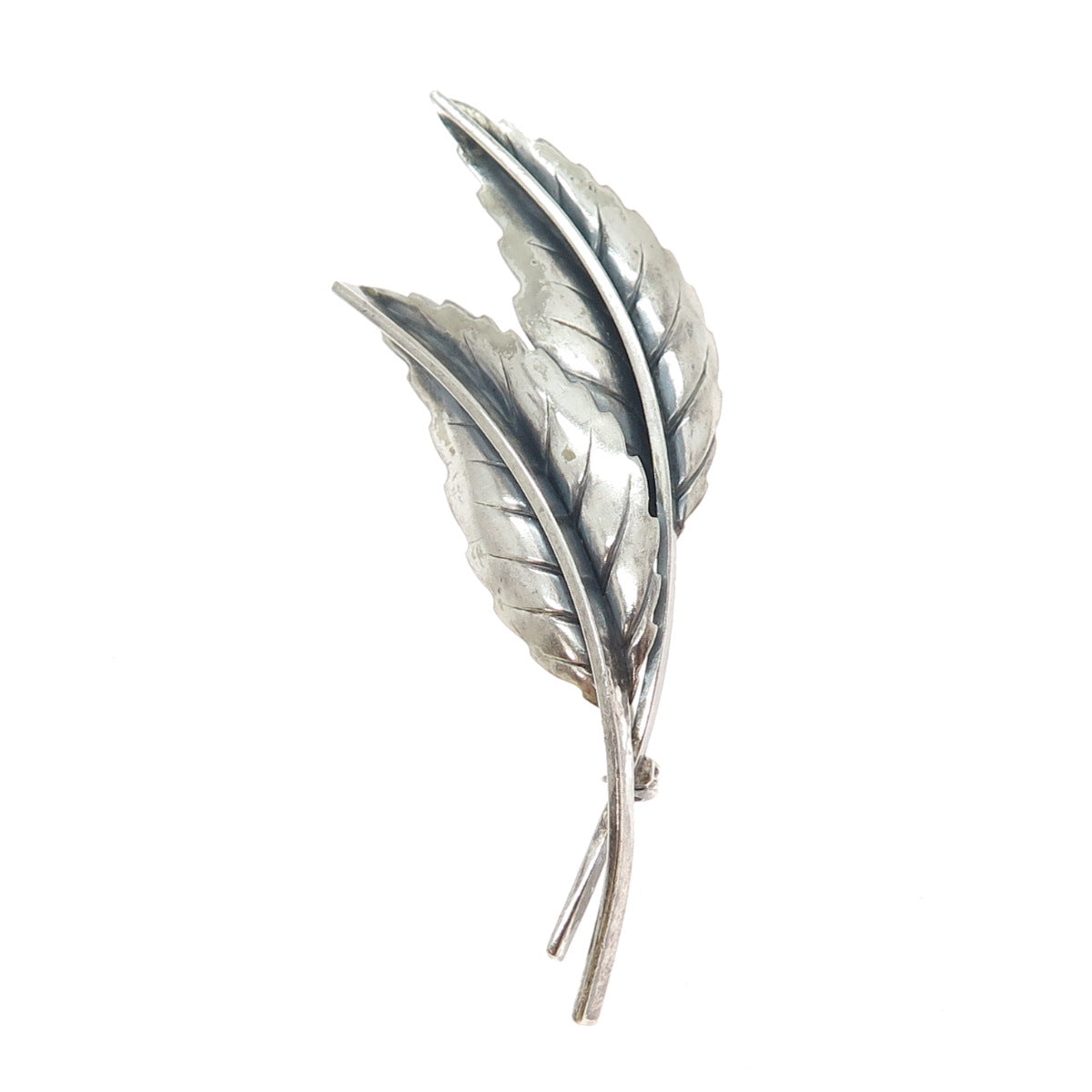 JEWELART 925 Sterling Silver Antique Art Deco Floral Leaf Oxidized Pin Brooch