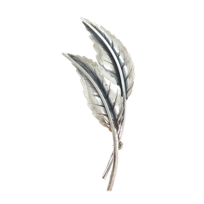 JEWELART 925 Sterling Silver Antique Art Deco Floral Leaf Oxidized Pin Brooch