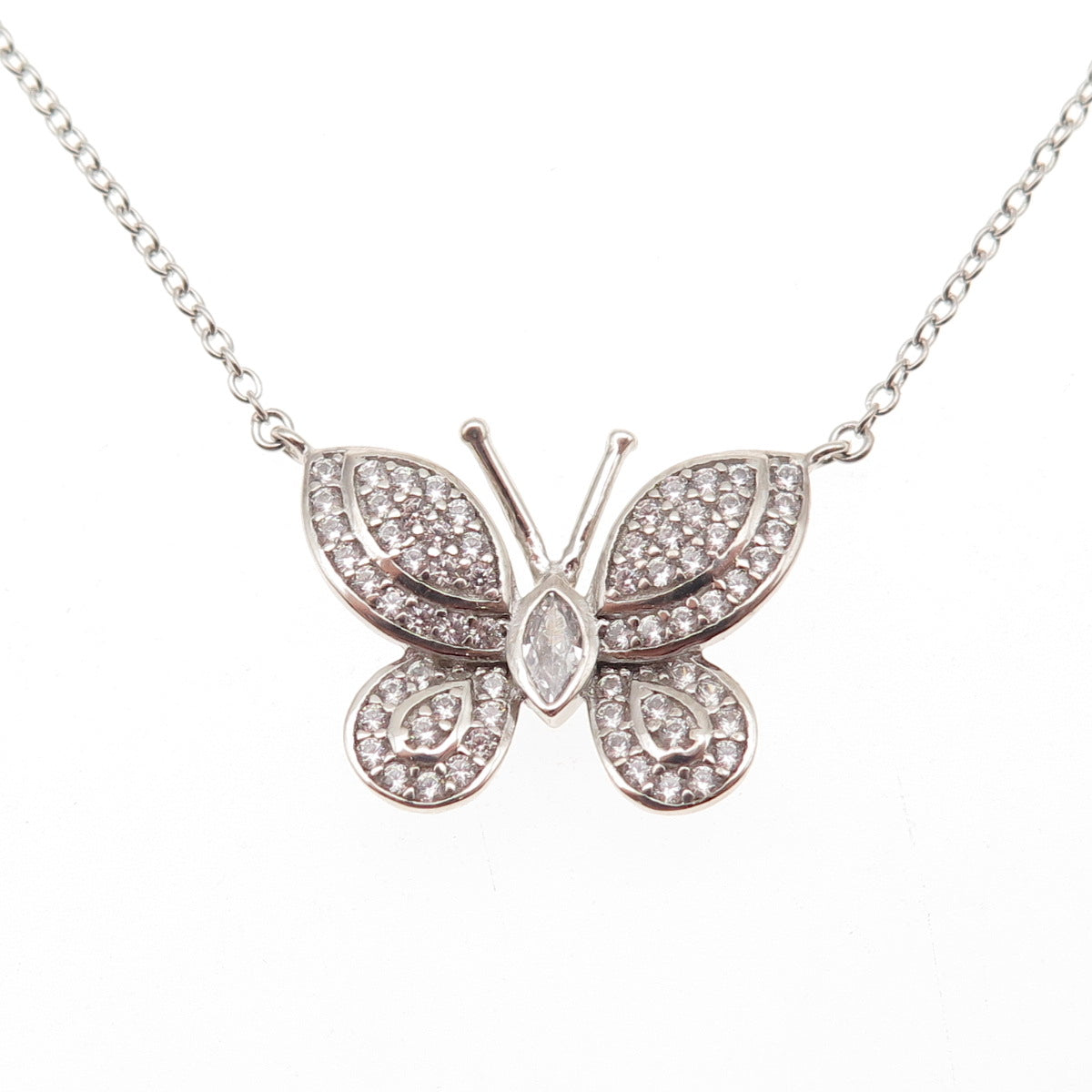 925 Sterling Round & Marquise-Cut C Z Butterfly Cable Chain Necklace 16-18"