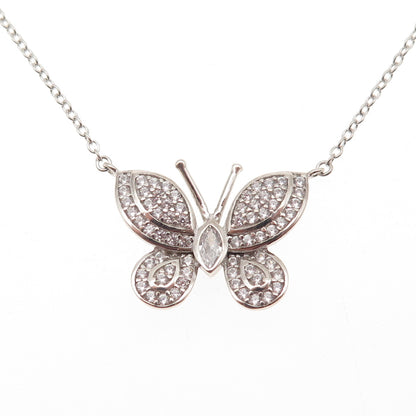 925 Sterling Round & Marquise-Cut C Z Butterfly Cable Chain Necklace 16-18"