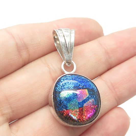 925 Sterling Silver Vintage Dichroic Glass Multicolor Pendant