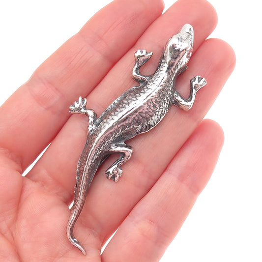 925 Sterling Silver Vintage Lizard Oxidized Pin Brooch