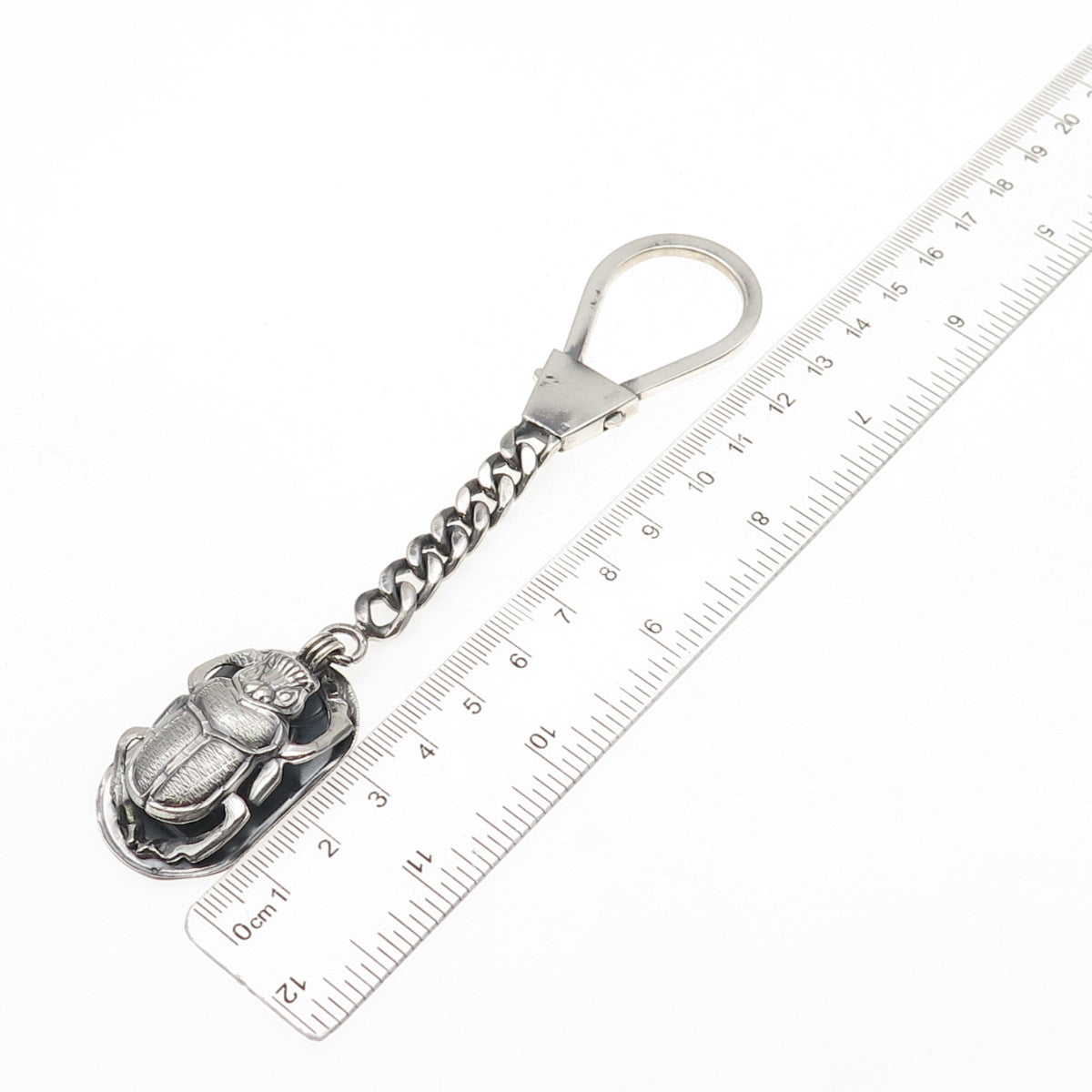 800 Silver Vintage Egypt Scarab Oxidized Key Fob Chain