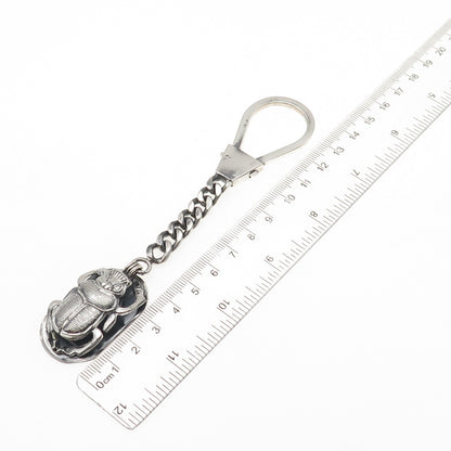 800 Silver Vintage Egypt Scarab Oxidized Key Fob Chain