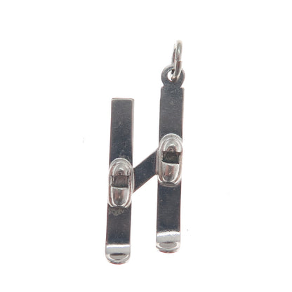 925 Sterling Silver Vintage Skiing Minimalist Charm Pendant