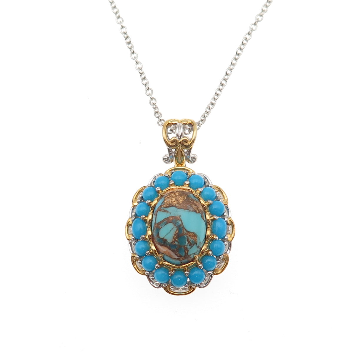 Michael Valitutti Gems En Vogue Sterling 2-Tone Multi-Turquoise Necklace 18-20"