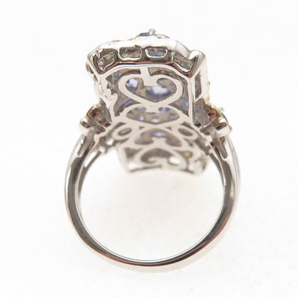 Chuck Clemency 925 Sterling Silver 2-Tone Real Tanzanite Floral Ring Size 8