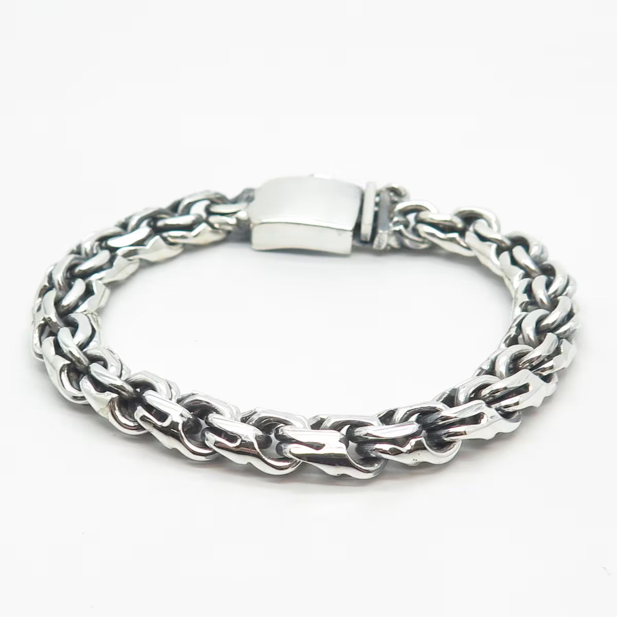 925 Sterling Silver Vintage Mexico Fancy Cable Link Bracelet 7.25"
