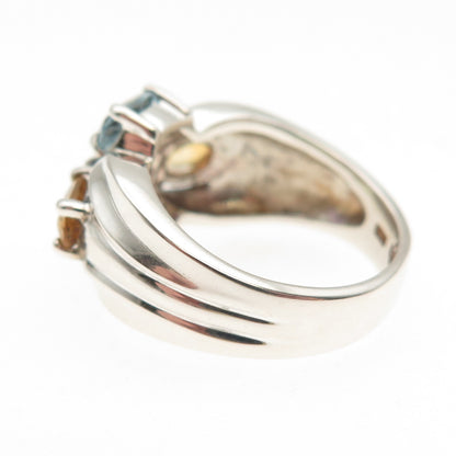 925 Sterling Silver Vintage Real Blue Topaz Amethyst Peridot Citrine Ring Size 6