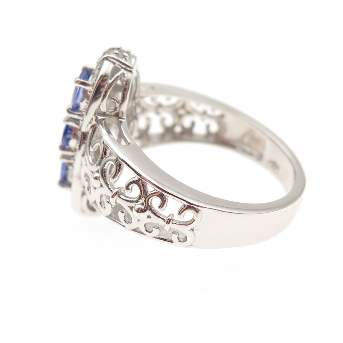 Chuck Clemency 925 Sterling Silver Real Tanzanite & White Topaz Ring Size 8