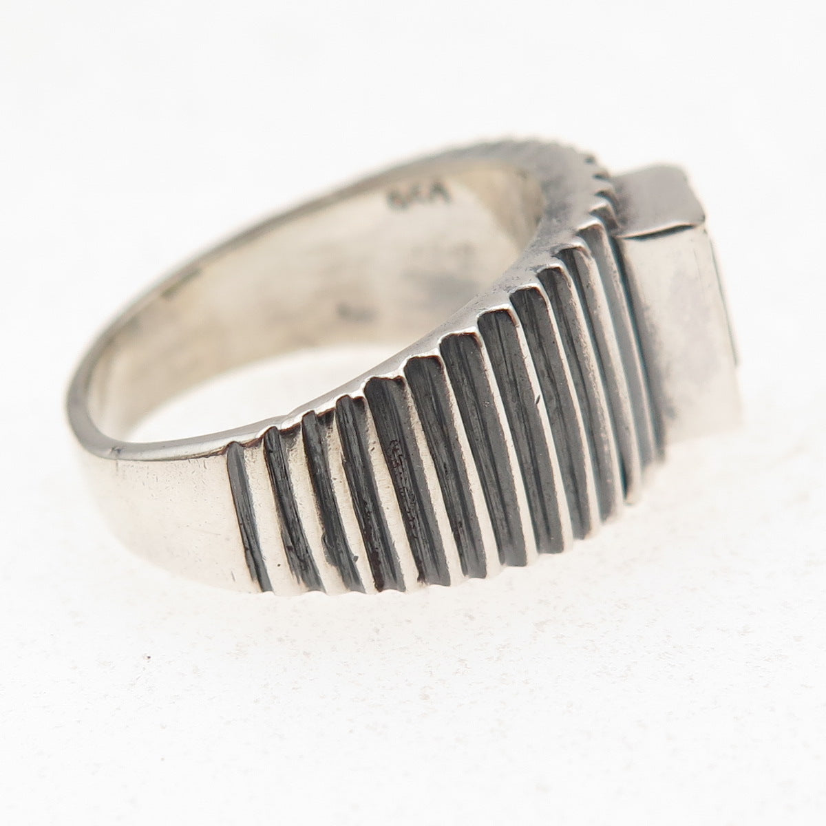 950 Silver Vintage Real Citrine Ribbed Oxidized Ring Size 6.75