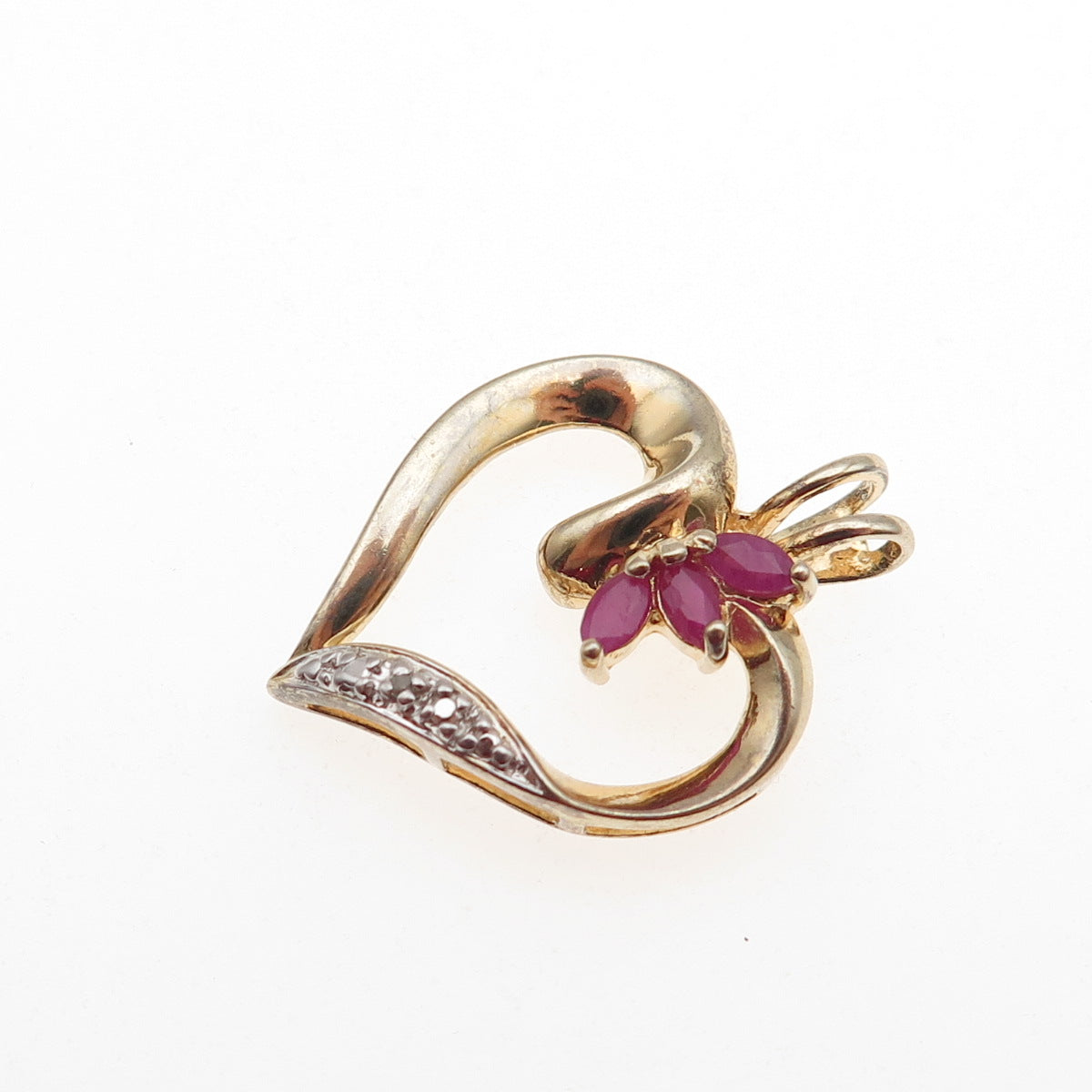 Ross Simons Sterling Silver Gold Plated Real Diamond & Ruby Heart Charm Pendant