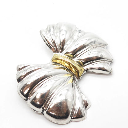 925 Sterling Silver 2-Tone Vintage Mexico Puffy Bow Pin Brooch