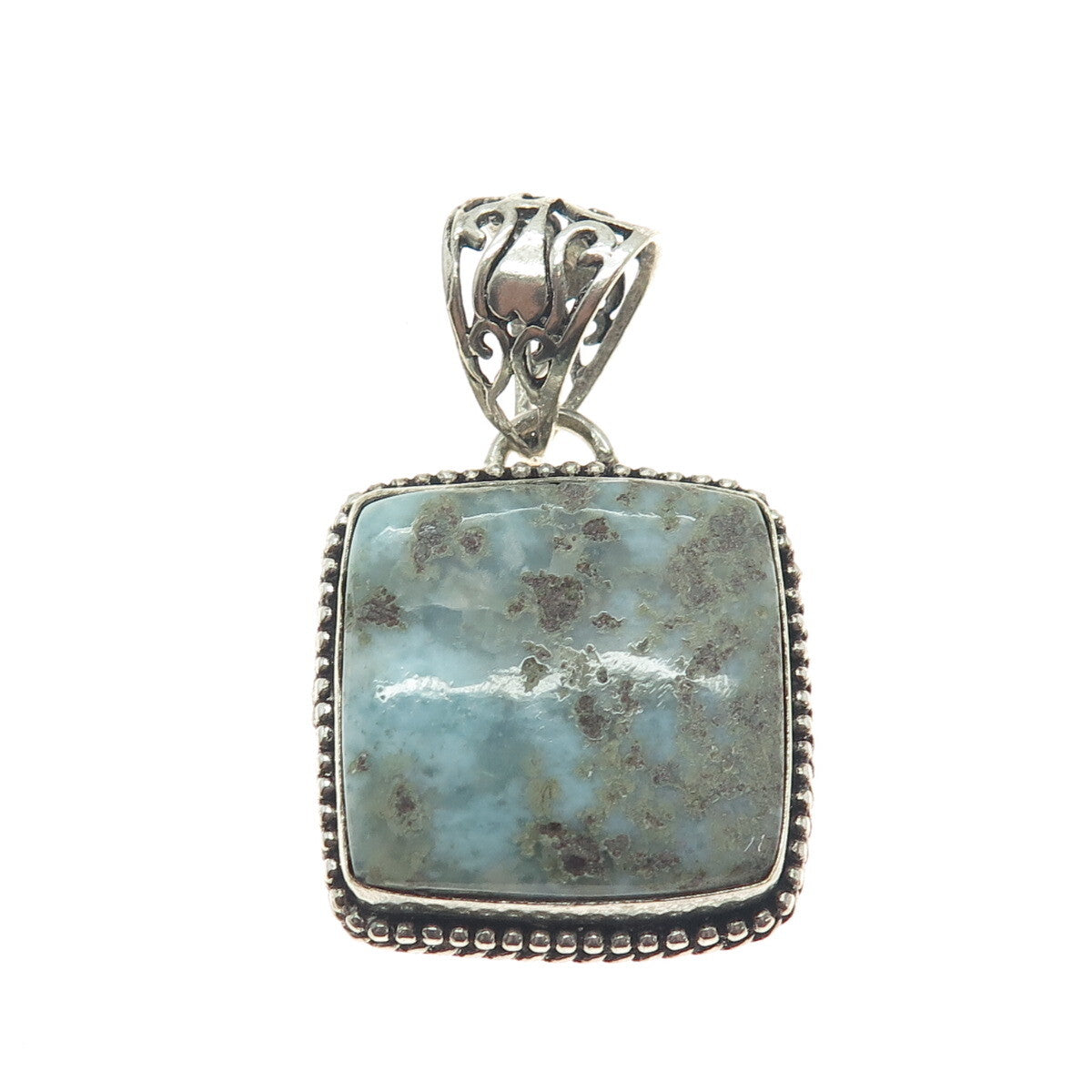 925 Sterling Silver Vintage Real Larimar Granulated Pendant