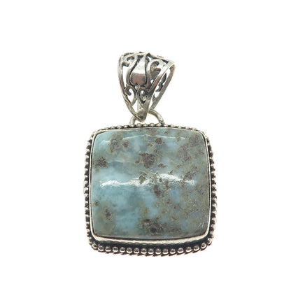 925 Sterling Silver Vintage Real Larimar Granulated Pendant