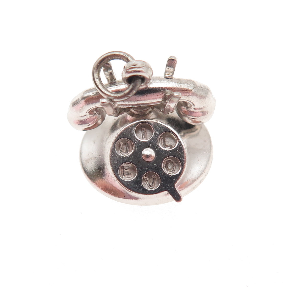 925 Sterling Silver Antique Art Deco I Love You Rotary Phone 3D Mini Pendant