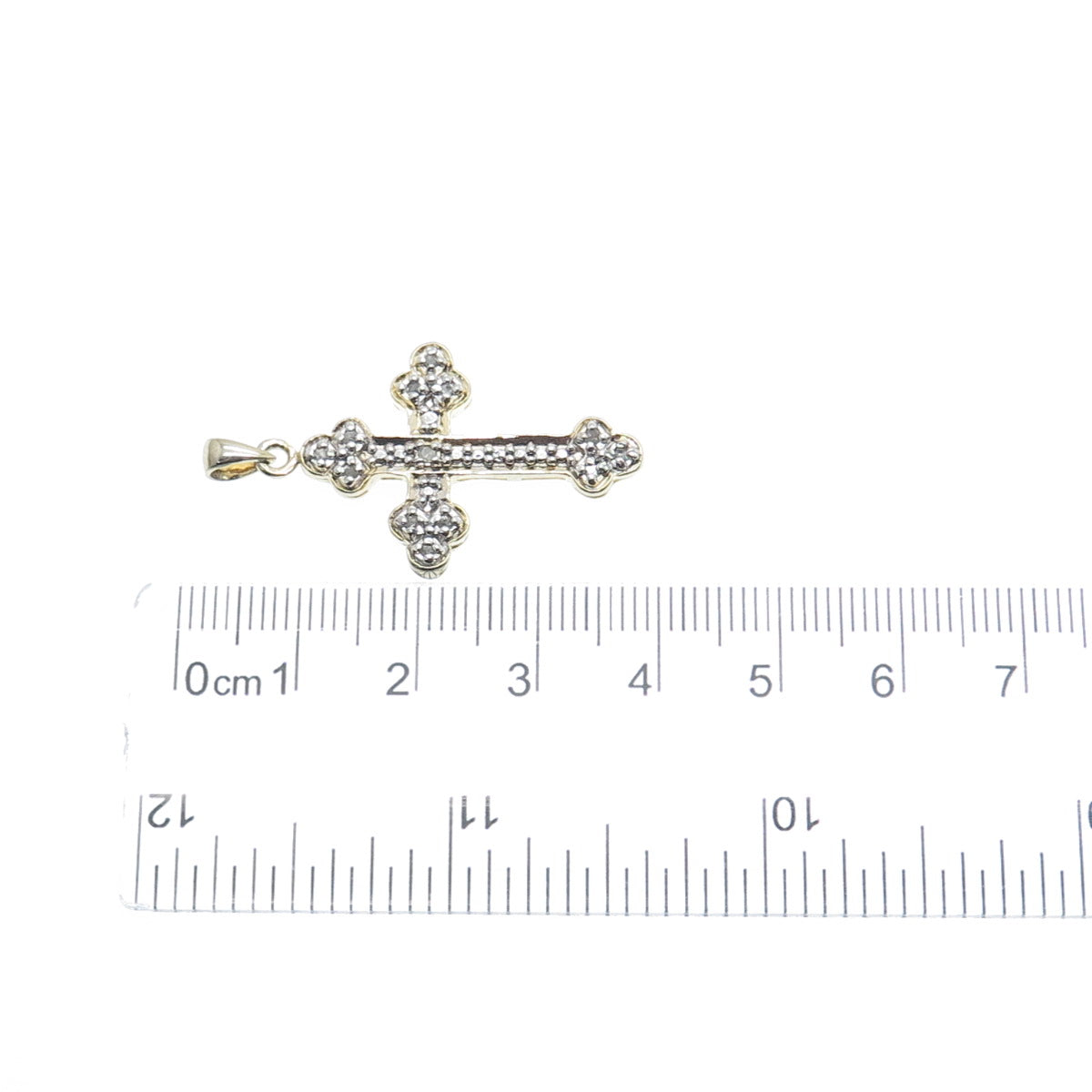 925 Sterling Silver 2-Tone Real Round-Cut Diamond Cross Charm Pendant