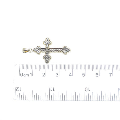 925 Sterling Silver 2-Tone Real Round-Cut Diamond Cross Charm Pendant