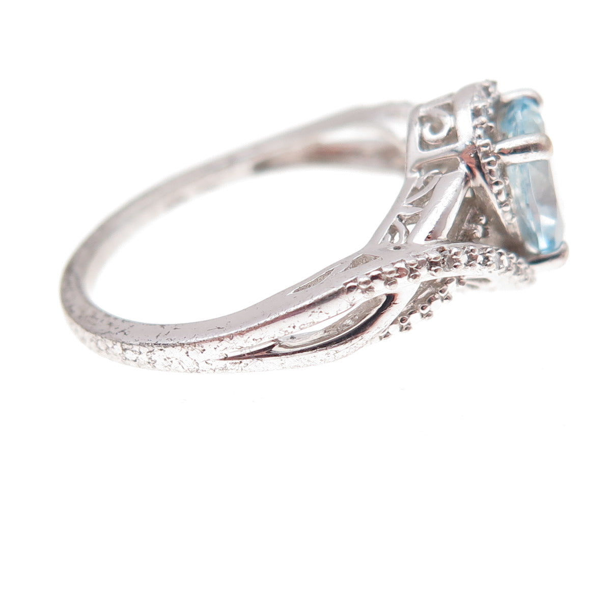 925 Sterling Silver Real Diamond & Blue Topaz Ring Size 7