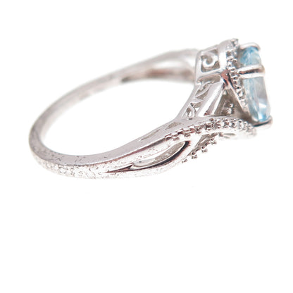 925 Sterling Silver Real Diamond & Blue Topaz Ring Size 7