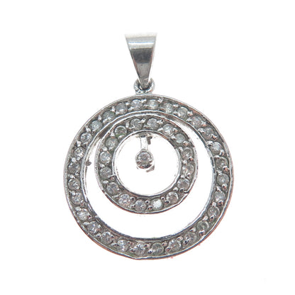 925 Sterling Silver Vintage Rhinestone Double Circle of Life Charm Pendant