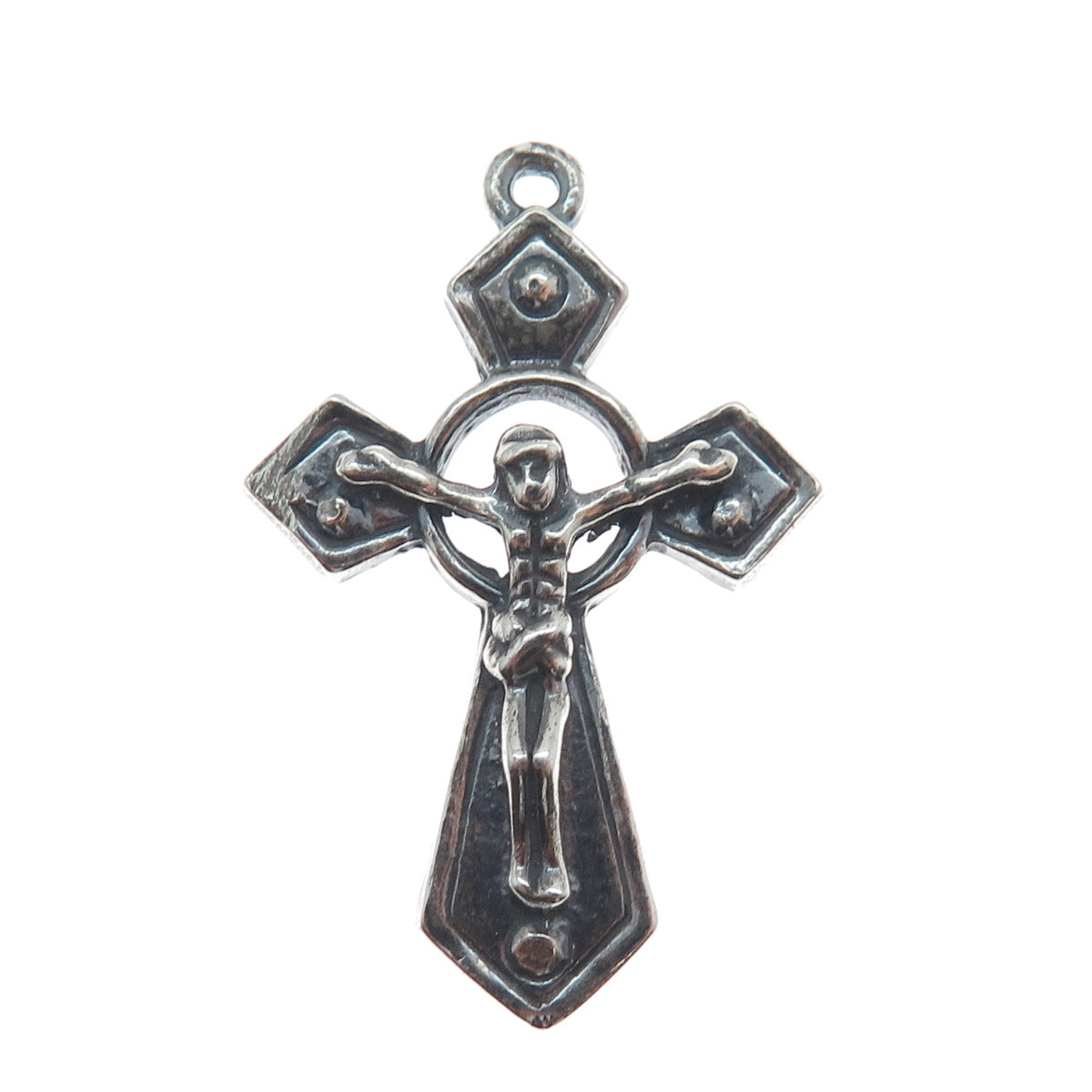 925 Sterling Silver Vintage Crucifix Cross Religious Oxidized Pendant