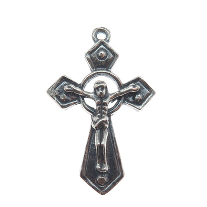 925 Sterling Silver Vintage Crucifix Cross Religious Oxidized Pendant