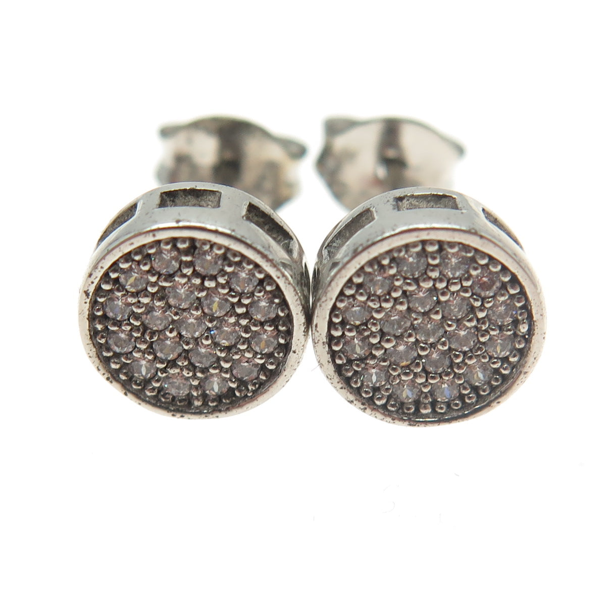 925 Sterling Silver Pave C Z Round Stud Earrings