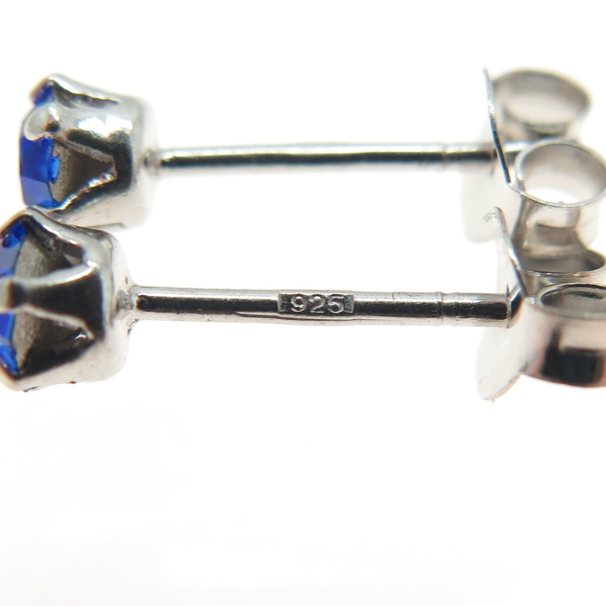 925 Sterling Silver Blue Rhinestone Stud Earrings