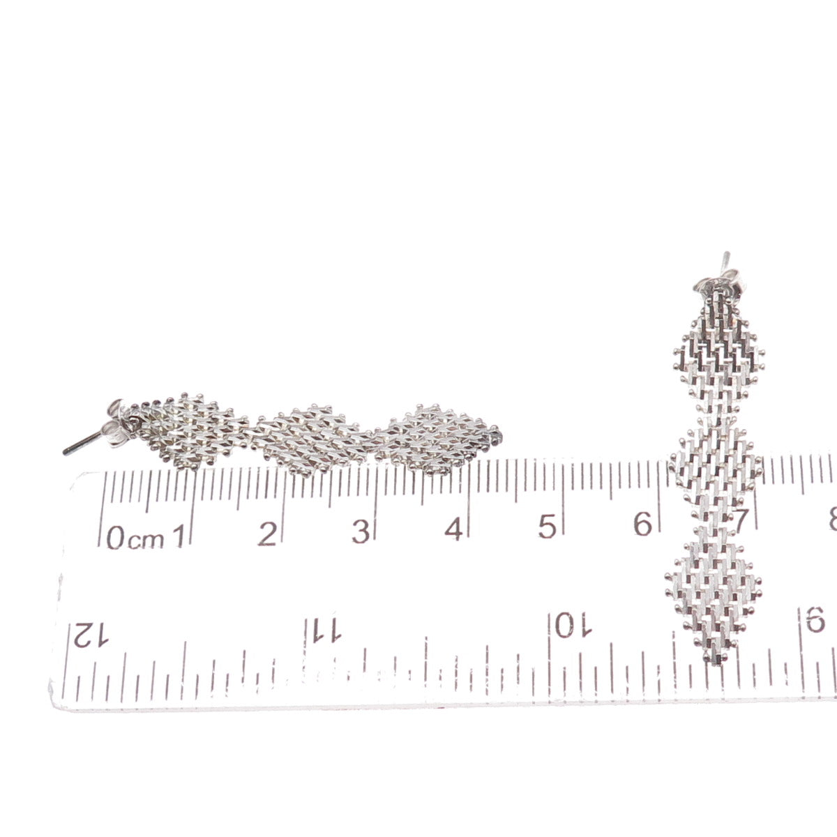 925 Sterling Silver Vintage Mexico Diamond-Shape Mesh Dangle Earrings