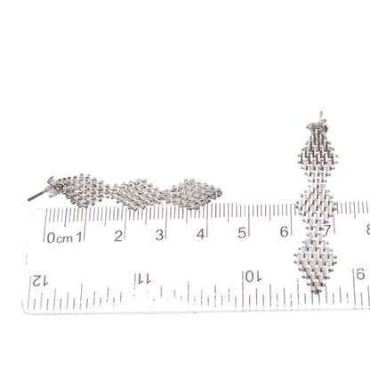 925 Sterling Silver Vintage Mexico Diamond-Shape Mesh Dangle Earrings