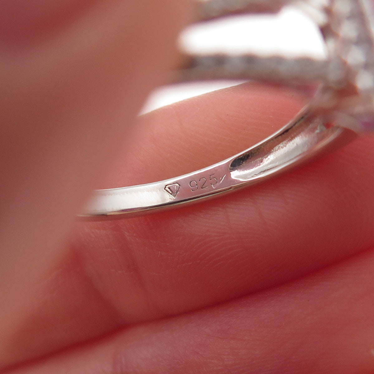 925 Sterling Silver Real Emerald-Cut Ruby & Round-Cut C Z Ring Size 9