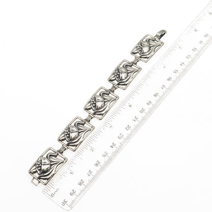 Danecraft Sterling Silver Antique Art Deco Floral Link Oxidized Bracelet 7.25"
