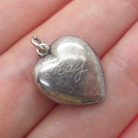 925 Sterling Silver Antique Art Deco Chatelaine Heart Minimalist Charm Pendant