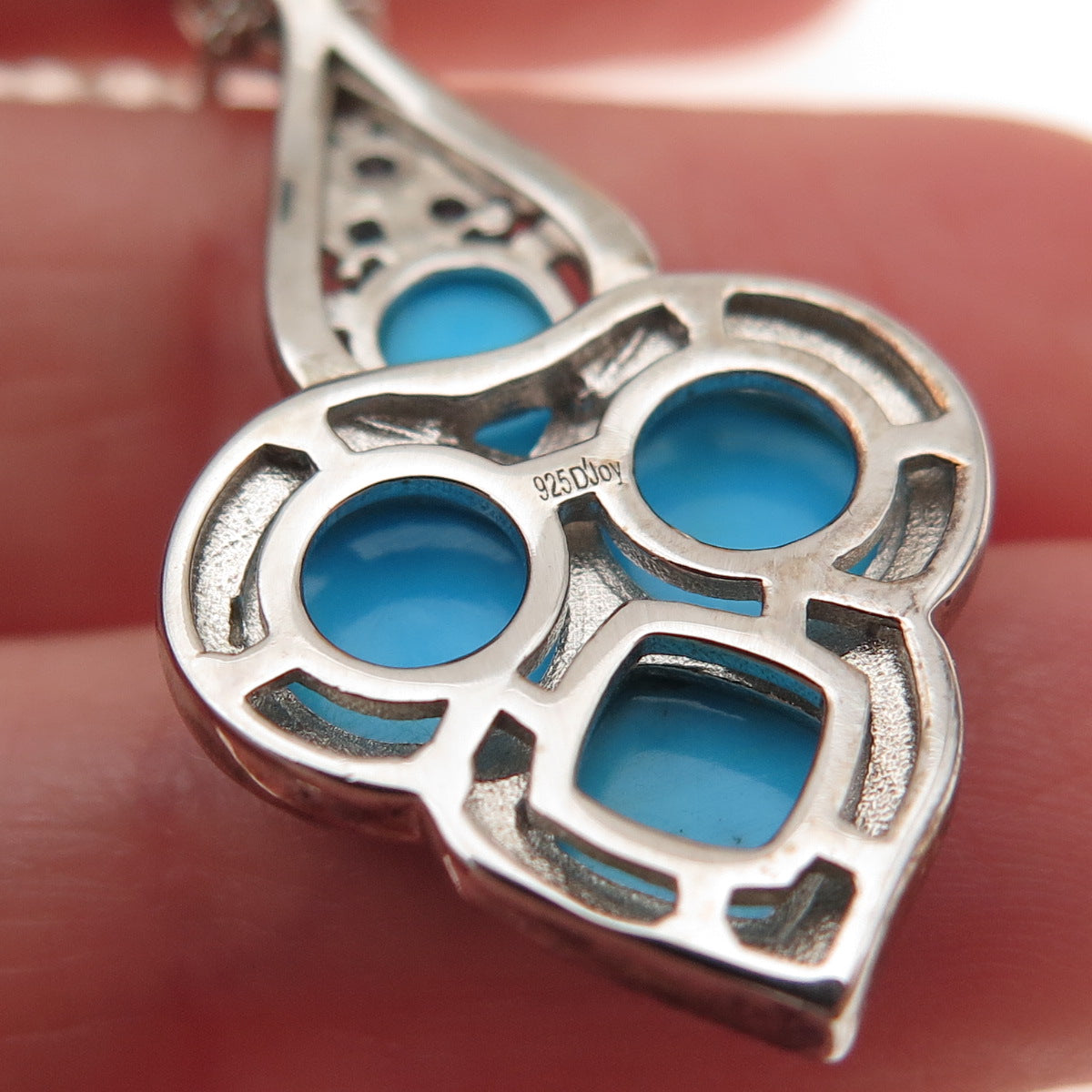 D'Joy 925 Sterling Silver Real Turquoise & Apatite Cuban Chain Necklace 18"