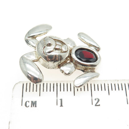 925 Sterling Silver Vintage Real Red Garnet Gemstone Happy Rabbit Pendant