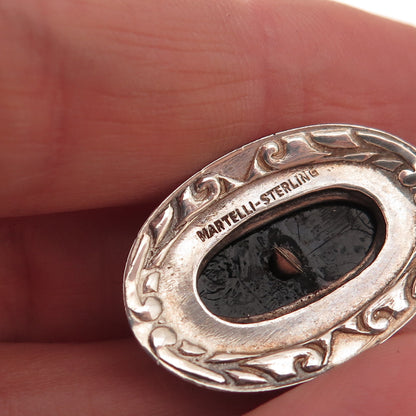 Martelli 925 Sterling Silver Antique Art Deco Real Black Onyx Rhinestone Pendant