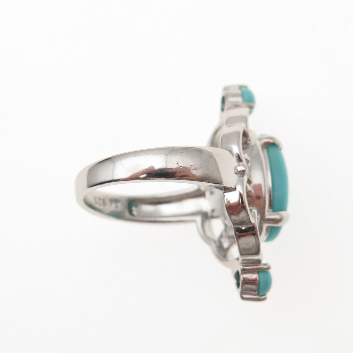 925 Sterling Silver Real Tyrone Turquoise Floral Ring Size 8