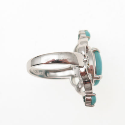925 Sterling Silver Real Tyrone Turquoise Floral Ring Size 8