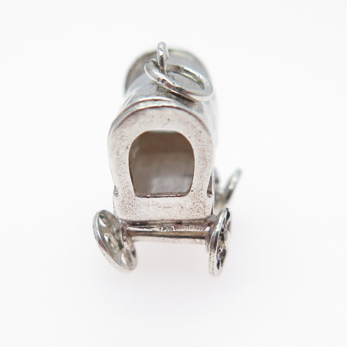 925 Sterling Silver Vintage Farmers Carriage Oxidized Minimalist 3D Pendant