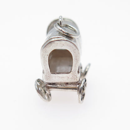 925 Sterling Silver Vintage Farmers Carriage Oxidized Minimalist 3D Pendant