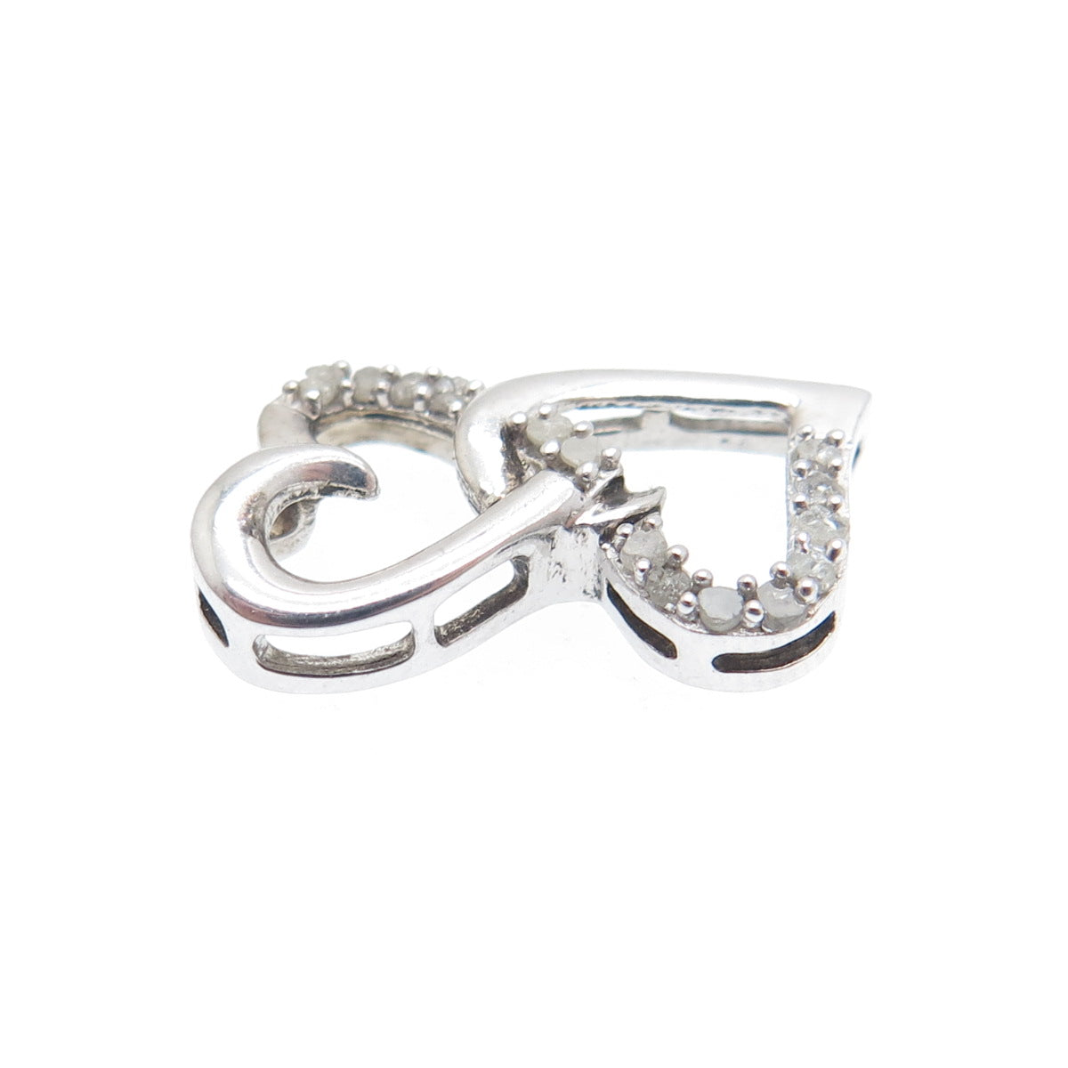 925 Sterling Silver Real Diamond Double Heart Minimalist Slide Pendant
