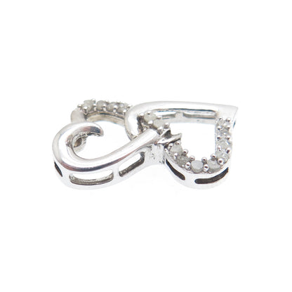 925 Sterling Silver Real Diamond Double Heart Minimalist Slide Pendant