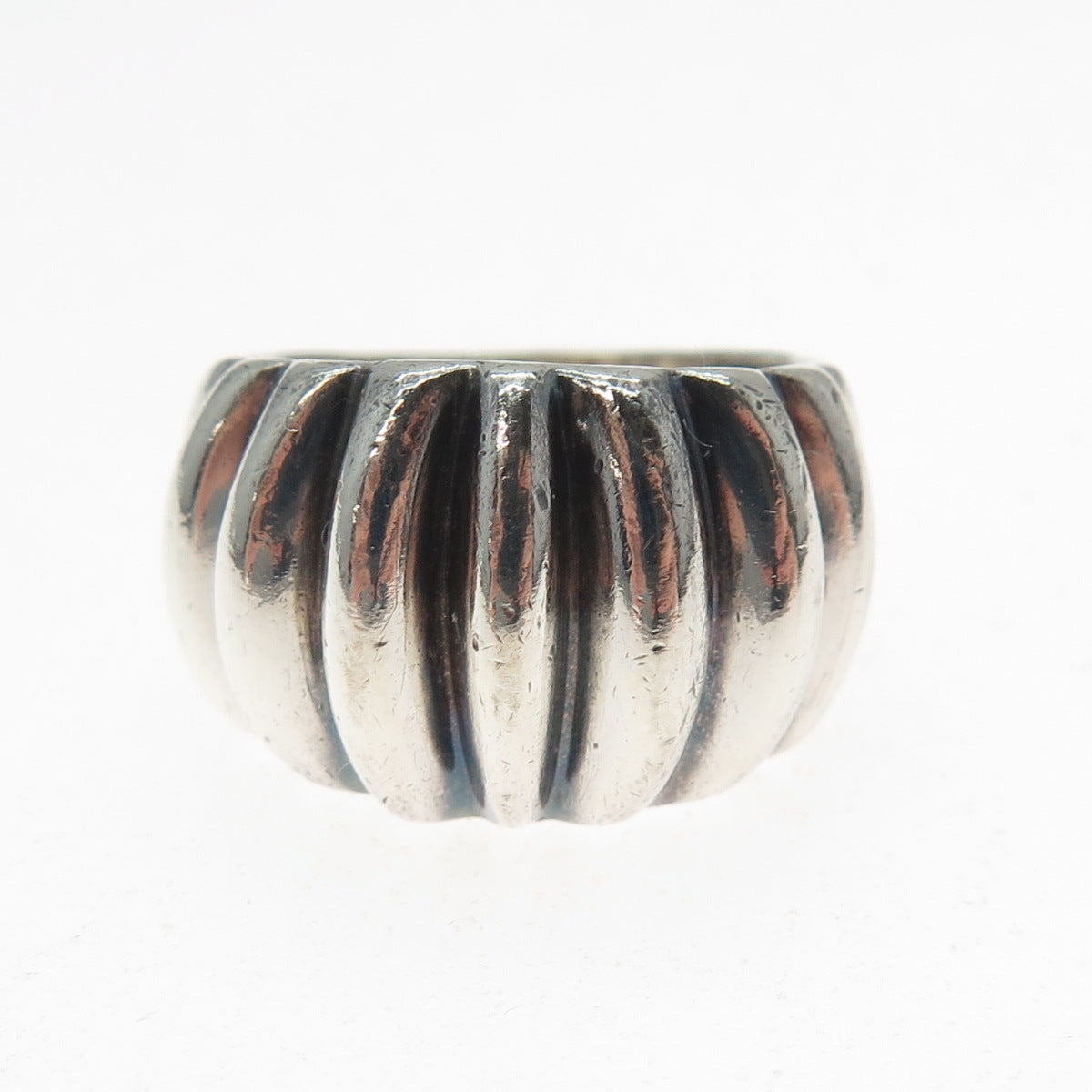 925 Sterling Silver Vintage Modernist Ribbed Dome Oxidized Ring Size 6.5