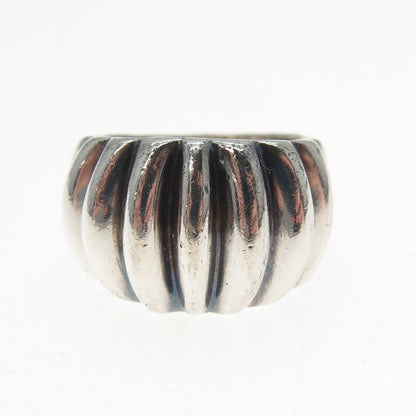 925 Sterling Silver Vintage Modernist Ribbed Dome Oxidized Ring Size 6.5