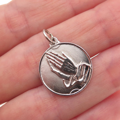 925 Sterling Silver Vintage Praying Hands Religious Charm Pendant