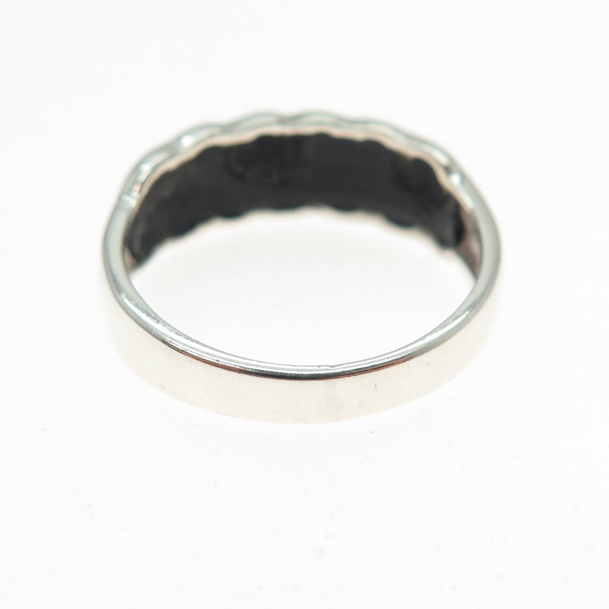 925 Sterling Silver Vintage Real Black Onyx Modernist Zig Zag Ring Size 7.75