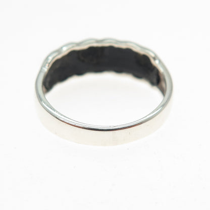 925 Sterling Silver Vintage Real Black Onyx Modernist Zig Zag Ring Size 7.75