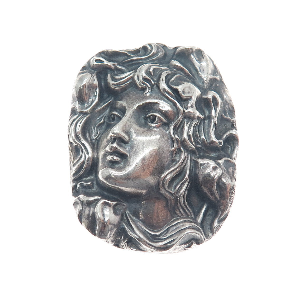 HENRYK WINOGRAD 999 Fine Silver Antique Lady Oxidized Pin Pendant (missing pin)
