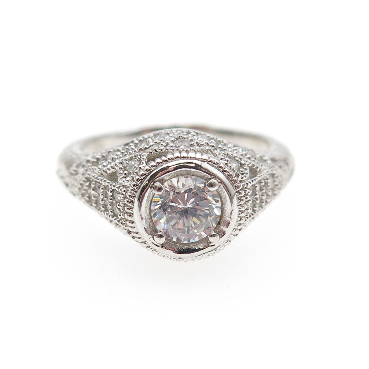 925 Sterling Silver Round-Cut C Z Engagement Ring Size 7